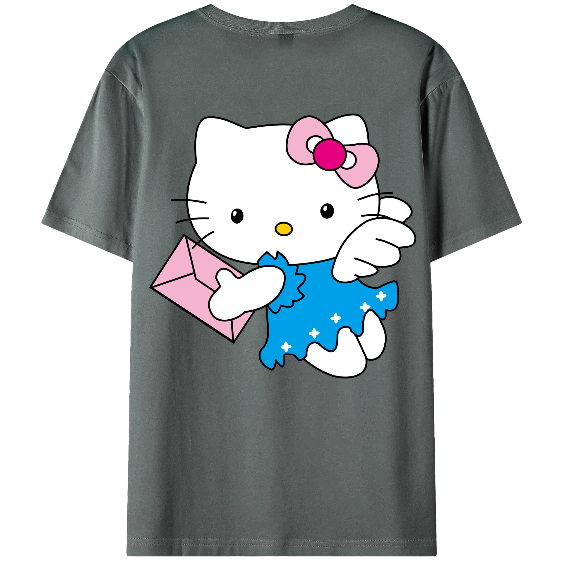 （画像用） Hello Kitty ハローキティ 綿100％ メンズ半袖Tシャツ（バックプリント） 通気性